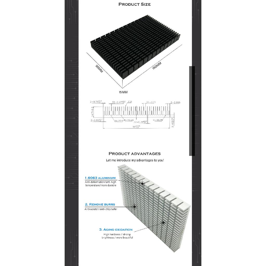 GPU Backplate Radiator VRAM Aluminum Heat-Sink 150*90*15MM For RTX 3080 3090 Graphics Card Backside RAM Cooling MOD