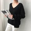 Harajuku Solid Irregular V-neck Soft Sweater Autumn Winter Casual Oversized Knitted Sweaters Tops for Women Bottoming Pullover