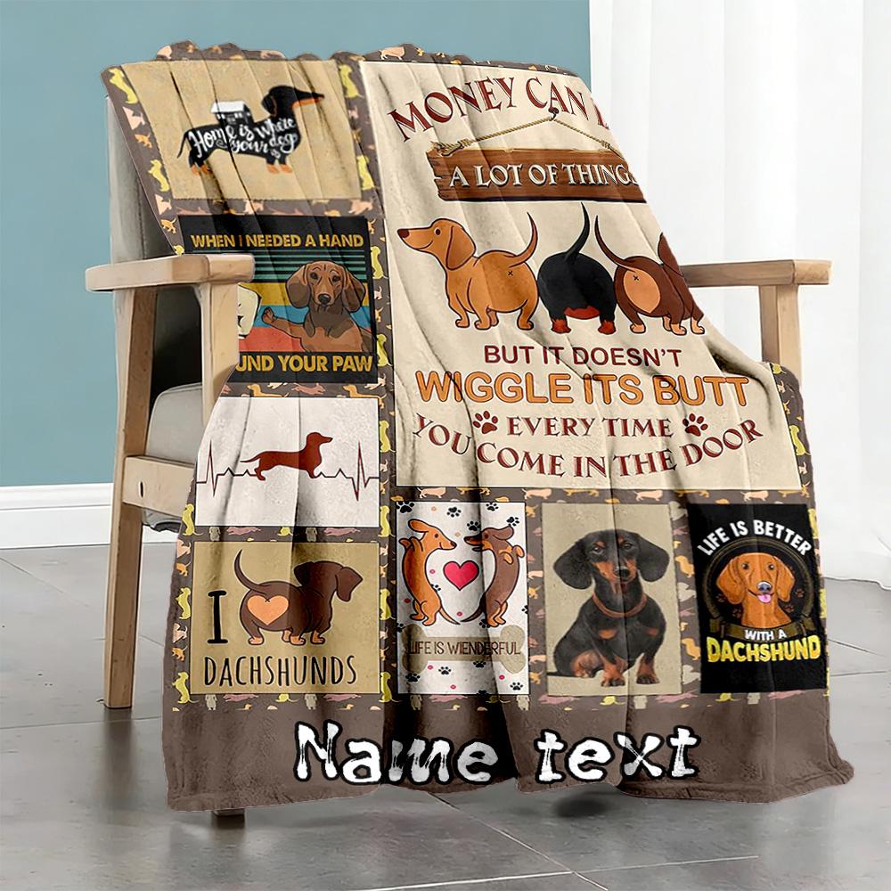 Dachshund Customize Text Blanket Multi-purpose Personalized Blanket Warmthful Decor Versatile for Livingroom Picnics Bedding Sofa