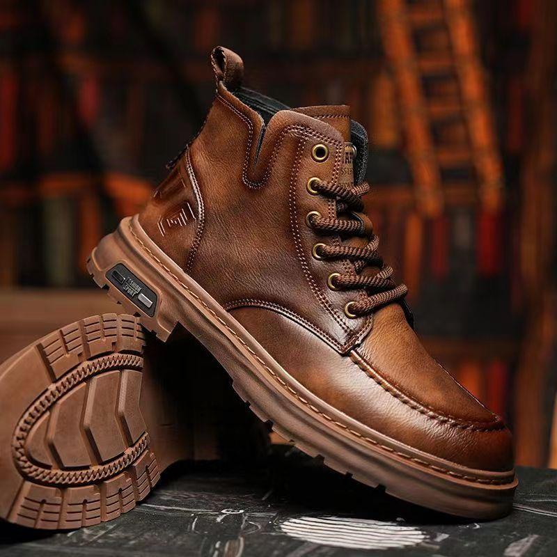 Fashion Men's Leather Casual Short Boots Fashionable Outdoor Men's Motorcycle Boots Chelsea Boots
