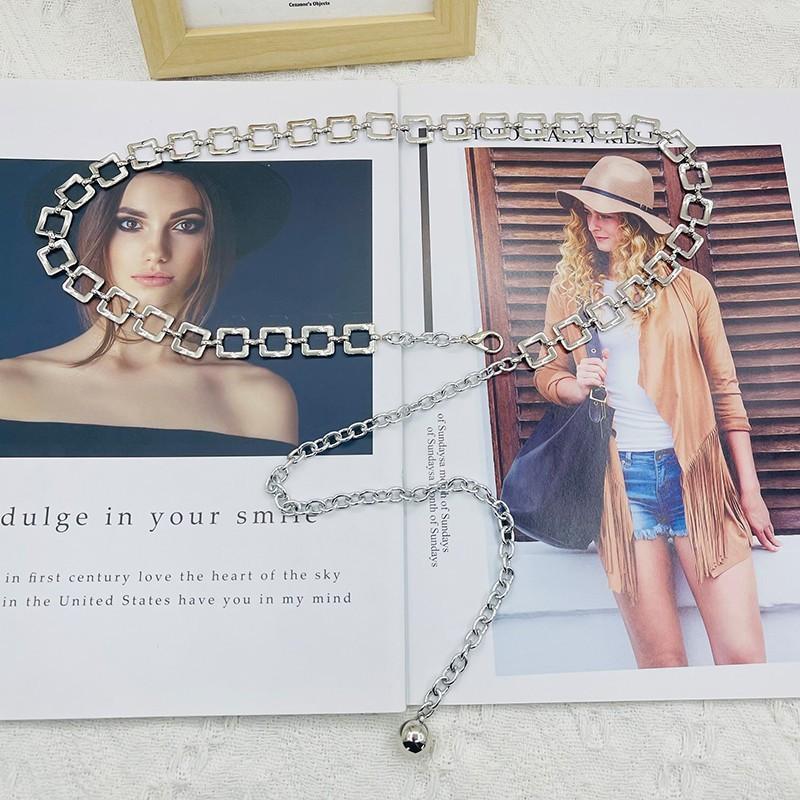 Silver Metal Square Chain Waist Belt For Women Summer Casual Fashion Accessory