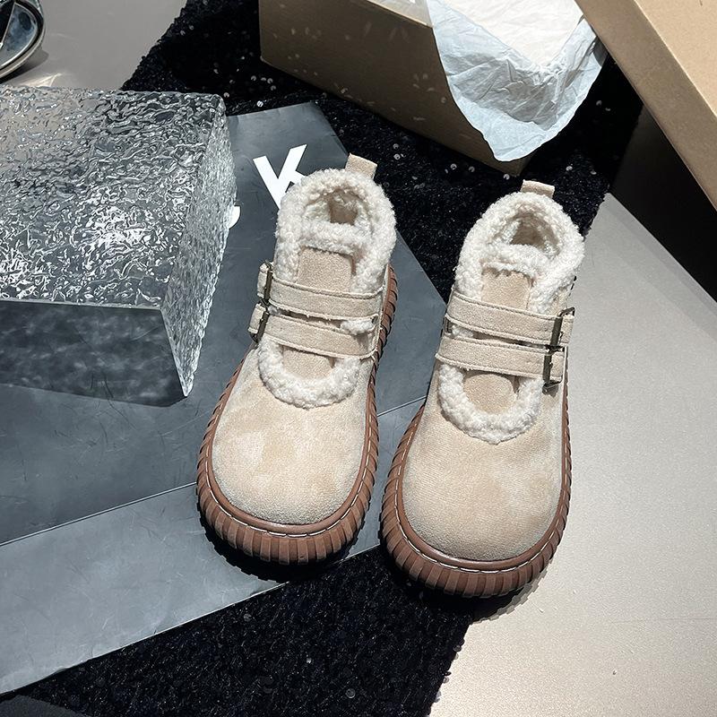 

Ретро теплые повседневные женские сноубутсы на толстой подошве осень и зима модные простые и универсальные меховые цельные хлопковые ботинки с Северо-Востока 40 бежевый