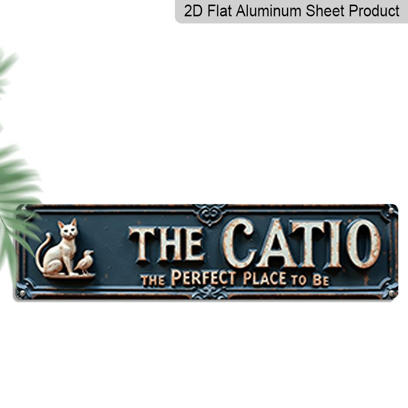 

15.7×3.94inch 2D Flat Metal Wall Decoration for Vintage Cat Lovers Titled The Catio - A Perfect Place Featuring A Cat Design - A Rustic Style 40cm x 10cm