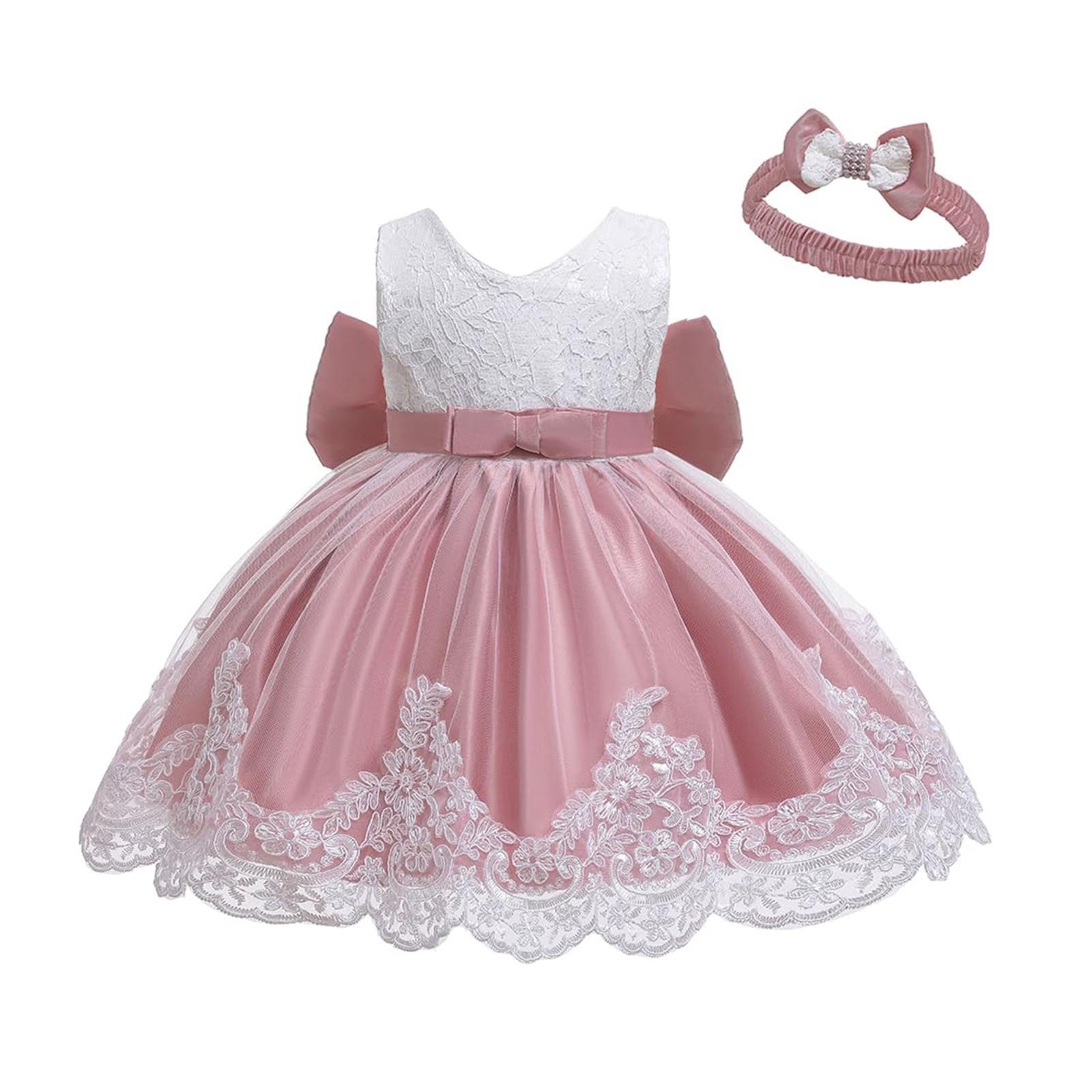 

Летнее детское платье принцессы с бантом на голове, платье помпадур, кружевное платье без рукавов 110 светло-розовый