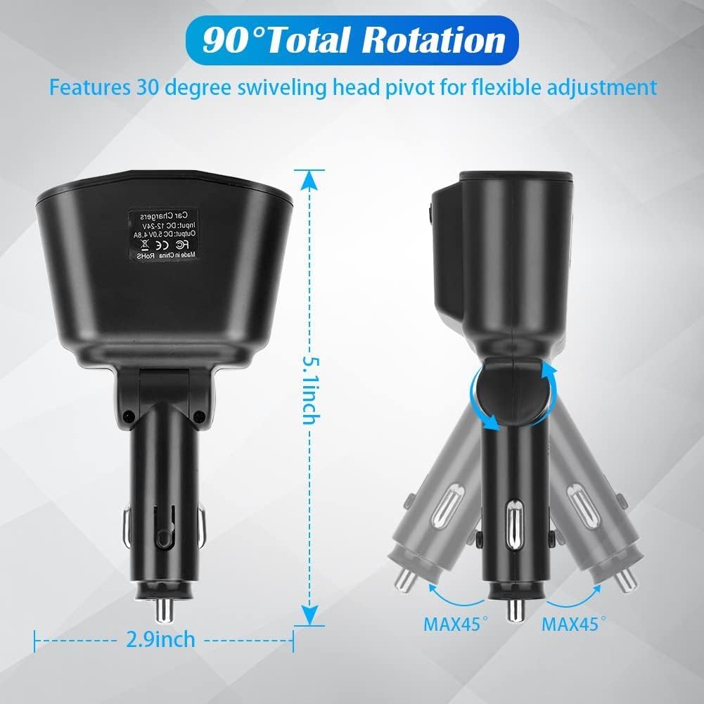 Bluetooth FM Transmitter Car Adapter, 2-Socket USB Charger, Hands-Free, Voice Control with Siri & Google