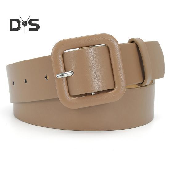 Women Belt Multi Holes Adjustable Length Square Buckle Faux Leather Waistband Jeans Dress Coats Candy Color Belt