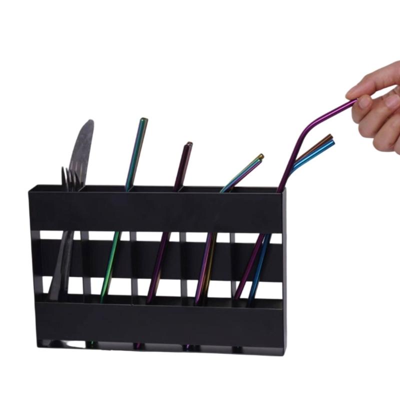 Functional Slim Adhesive Cabinet Door Mount 5 Compartment Adhesive Metal Straw Organizers Slim Cabinet Door Wall Mount