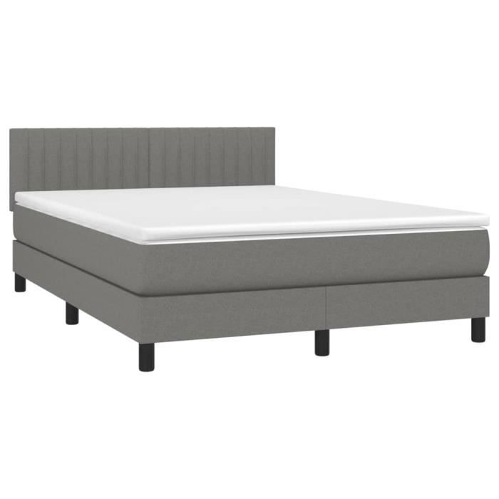 3140218 vidaXL Lit à sommier tapissier avec matelas Gris foncé 140x200cm Tissu