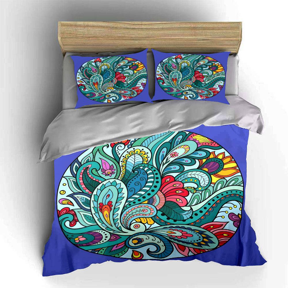 Colorful Floral Mandala Art Decor Soft Skin-Friendly Bedding Set Includes 1 Duvet Cover And 2 Pillowcase Gift