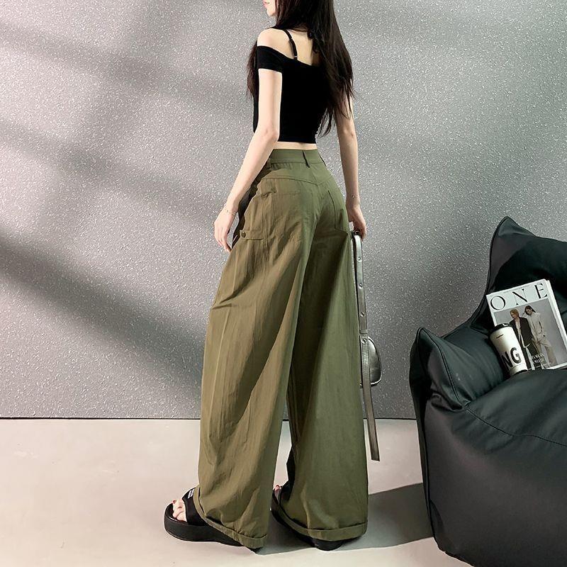 2025 American Style High Waist Sporty Wide Leg Cargo Pants - Slimming, Loose Fit, Quick-Drying