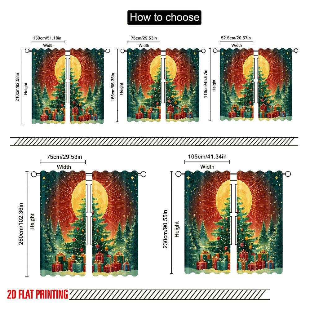 2pcs,2D plane printing Curtain Popular Christmas Tree Star Moon Gifts (3) Versatile Durable Polyester (without rod) Decorations