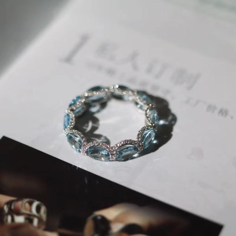 Luxury Shiny Blue Zircon Rings For Women Girls Exquisite Rhinestone Splicing Knot Knuckle Ring Bride Wedding Party Jewelry Gift