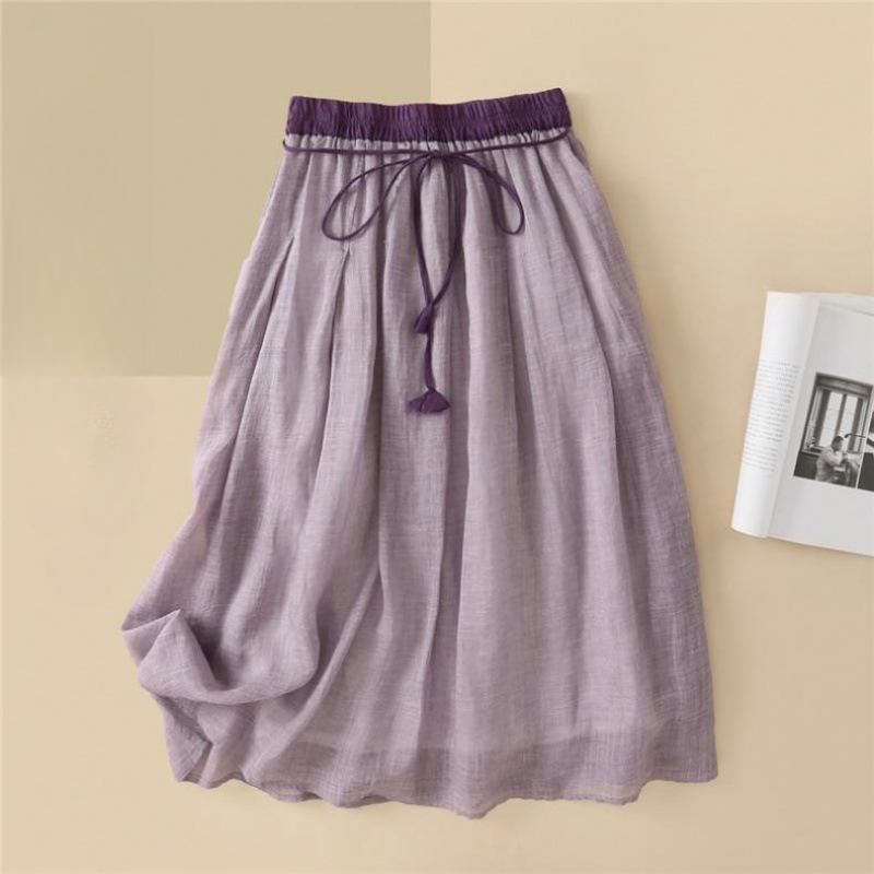 

Летняя повседневная свободная однотонная юбка А-силуэта средней длины с эластичной талией для женщин 2XL фиолетовый