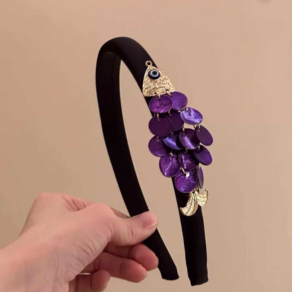 

Minimalist Sequin Headband Vintage Faux Shell Headband Koi Fish Hairband Fashion Accessory фиолетовый