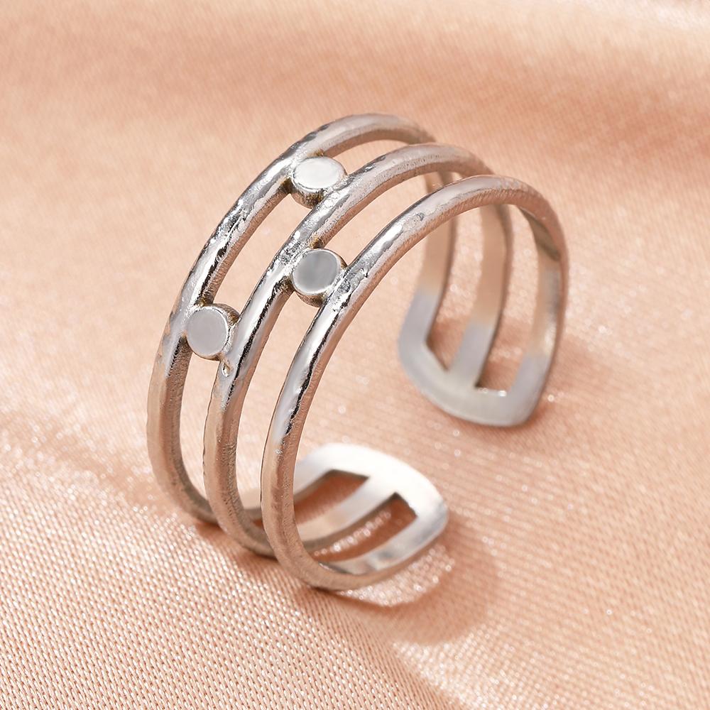 Stainless Steel Rings Vintage Geometric Hollow Adjustable Open Ring Fashion Statement Sun Rings For Women Zircon Banquet Gifts