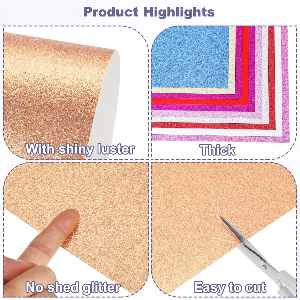 PATIKIL 40 Sheets Glitter Cardstock for DIY Party Handmade and Decoration Paper, A4, 250GS, Medium, Champagne, Fans, Crafts, Scrapbooking,
