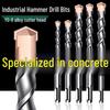 Extended Rotary Hammer Drill Bit Set for Concrete, Stone, and Brick Walls - Alloy, Square & Round Shanks