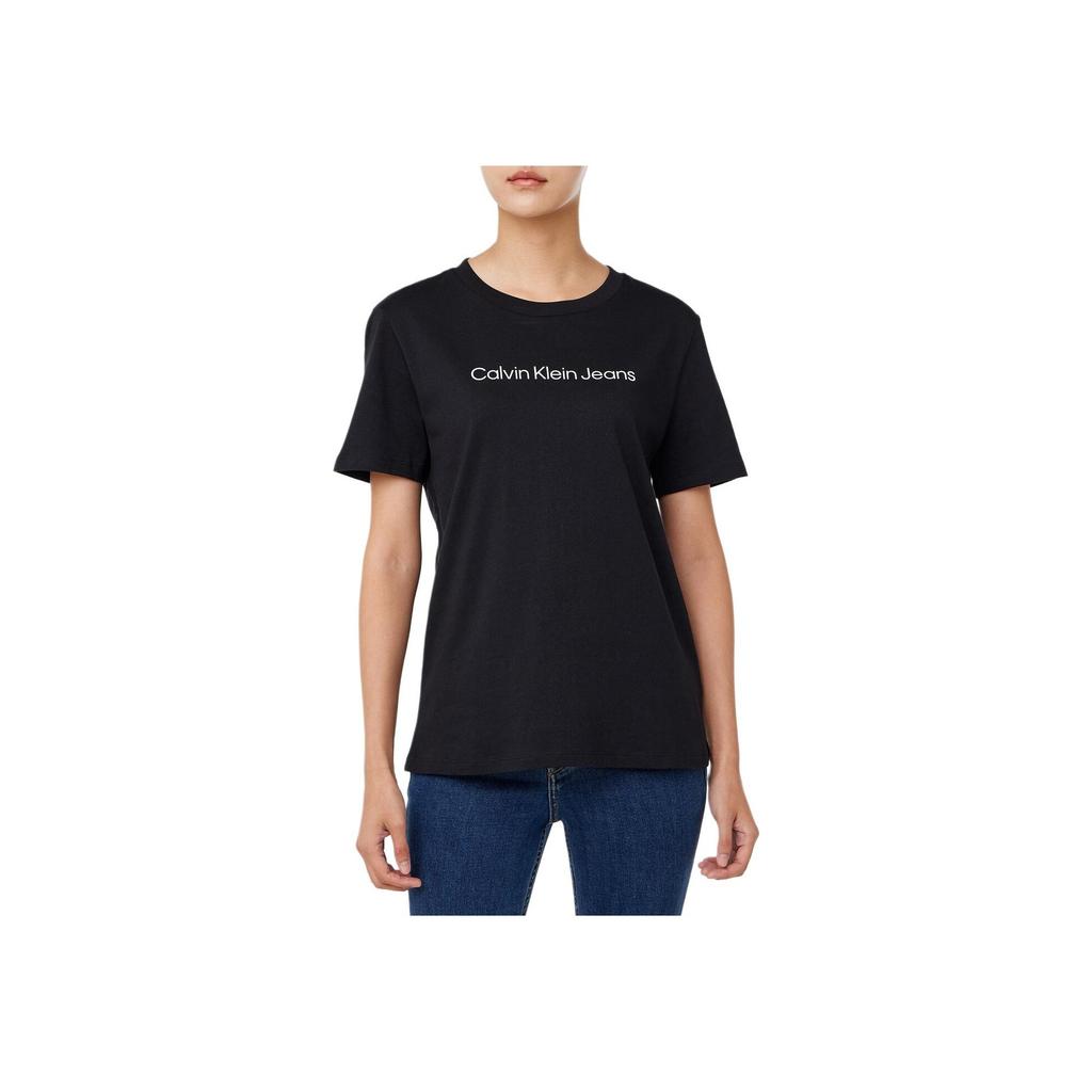 Calvin Klein Logo Round Neck Short Sleeve T-Shirt Women Tops Black 47AB805-UB1