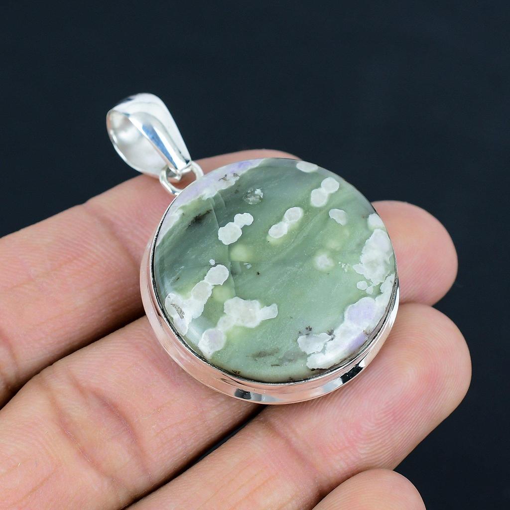 Natürlicher Ozeanjaspis Edelstein Anhänger, 925 Sterlingsilber, Anhängerschmuck, Handgefertigter Silberanhänger Schmuck zum Verschenken, Ostergeschenk