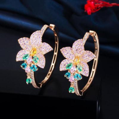 WWJ Gorgeous Chic Flower Cubic Zirconia Hoop Earrings for Brides
