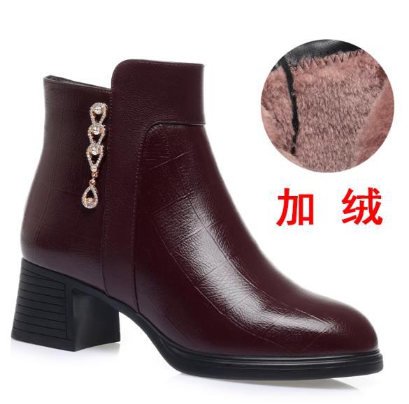 High heels autumn and winter short boots thick heels, new fashion boots warm velvet leather shoes    shoes cotton shoes