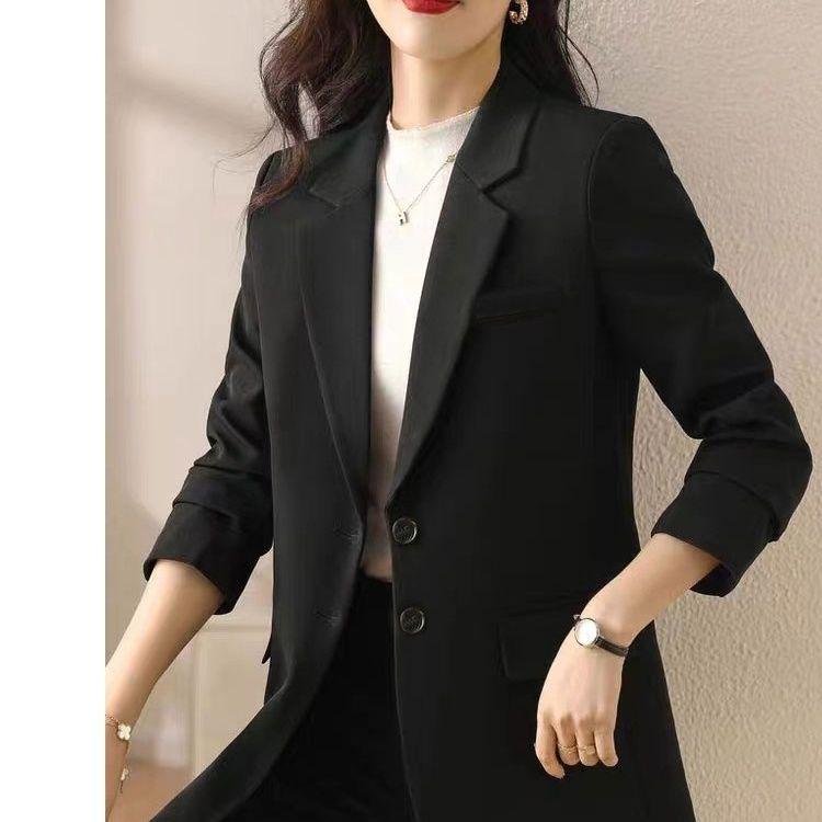 

Женский универсальный пиджак свободного кроя на весну 2025 года - Ароматный стиль, длинный рукав, повседневная мода для весны и осени 2XL (120-129 jin) чёрный