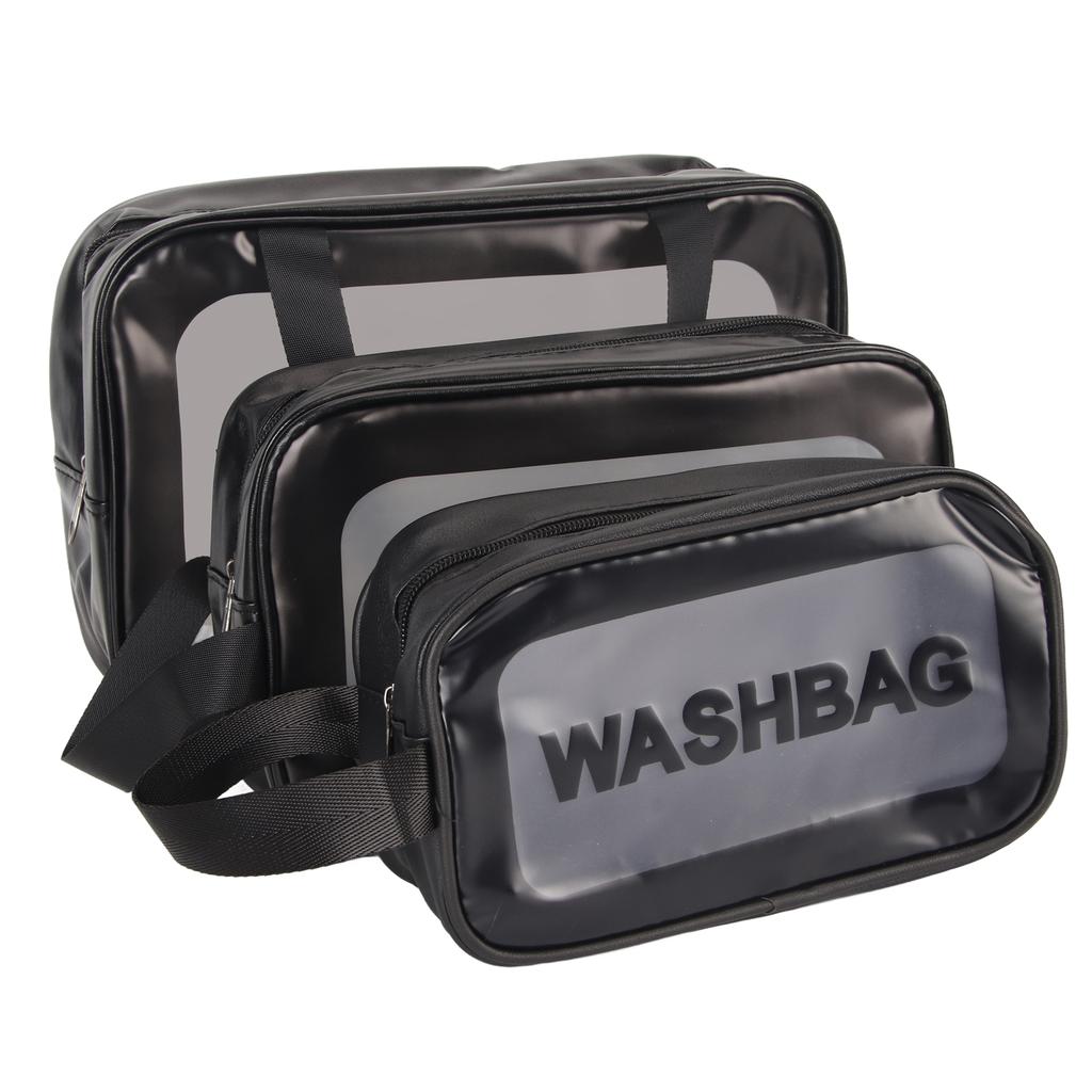 3pcs PVC Makeup Bag Multifunction Waterpeoof Lightweight Transparent Portable Cosmetic Bag for Men Women Black