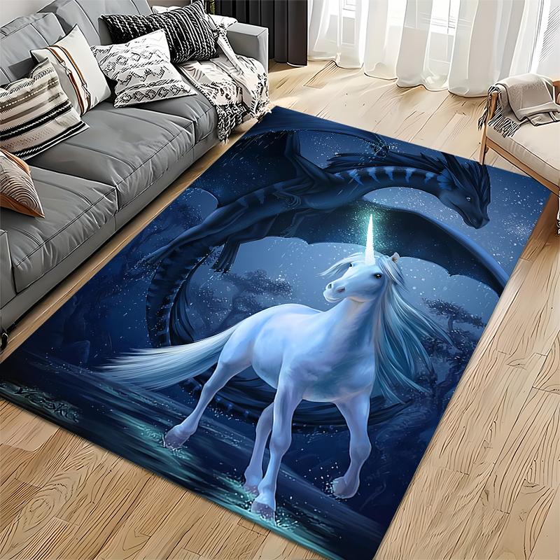 "Fantasy Unicorn and Dragon Night Sky Carpet, Living Room Decor" Suitable for Use As an Anti-slip for Living Room Bedroom Sofas