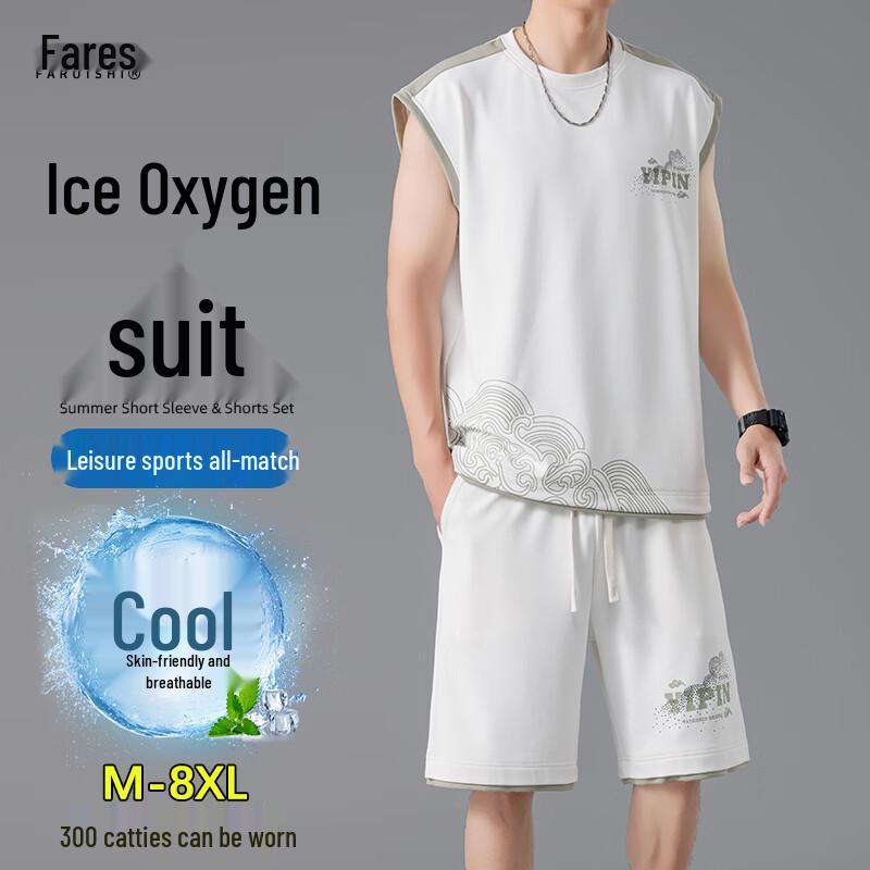 

Men s Ice Silk Sleeveless T-Shirt & Shorts Set 8XL