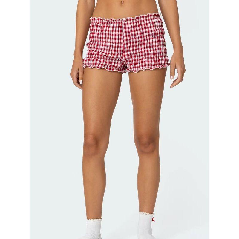 

Edikted American Retro Gingham Shorts Women s Summer New Arrival Low Waist Slim Looking Casual Pants Easiest for Match Elastic Hot Pants Red L