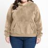 Women's Casual Plus Size Long-Sleeve Hooded Solid-Color Fleece Pullover Sweatshirt