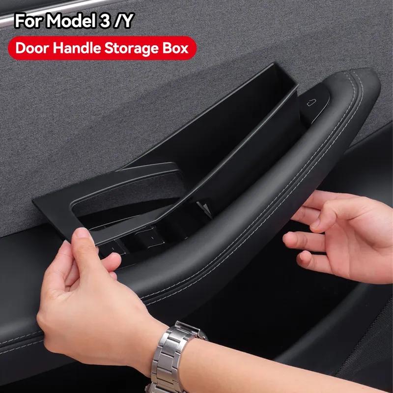 2PCS Door Side Storage Box Car Interior Accessories for Tesla Model3 Y Handle Pocket Armrest Passenger Storage Tray Container