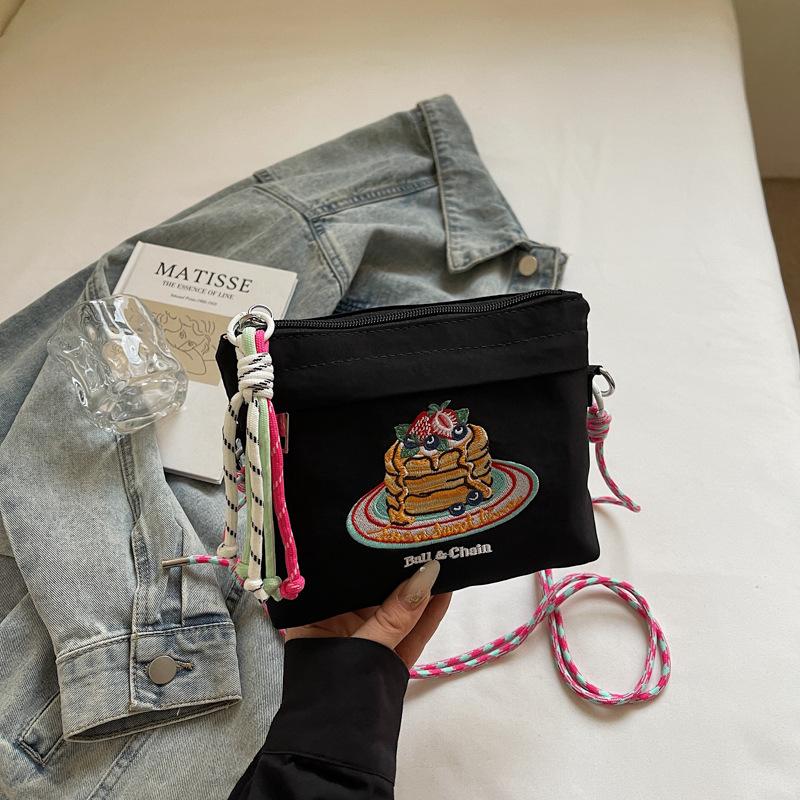 Summer Summer Niche Nylon Canvas Bag Women's Fashion Embroidery Small Square Bag Crossbody Bag Mobile Phone Bag