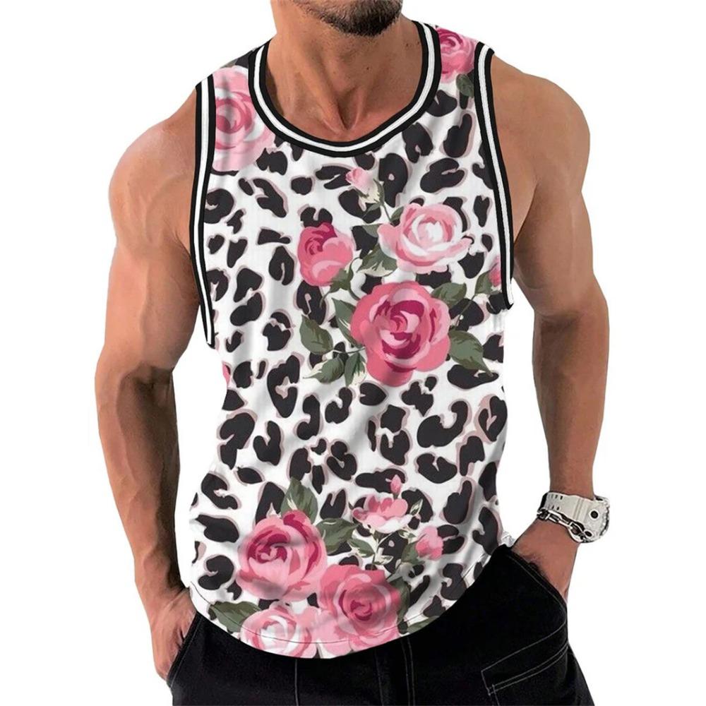 Modisches Floral Graphic Tanktop für Herren Trend Sommer Ärmellos 3D-Blumenaufdruck Weste T-Shirts Locker Streetwear Atmungsaktive Oberteile