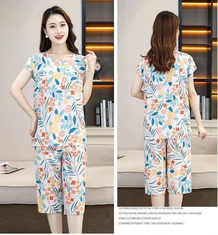 Letnia bawełniana piżama mamy: Damski wiskozowy komplet dwuczęściowy z krótkim rękawem dla kobiet w średnim wieku i starszych (Edycja 2023)