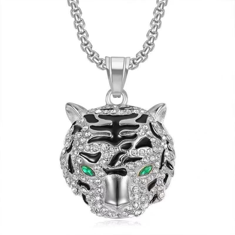 2026 Jewelry Fashion Trend Inlaid Zircon Tiger Head Pendant Necklace Men's Jewelry Accessories