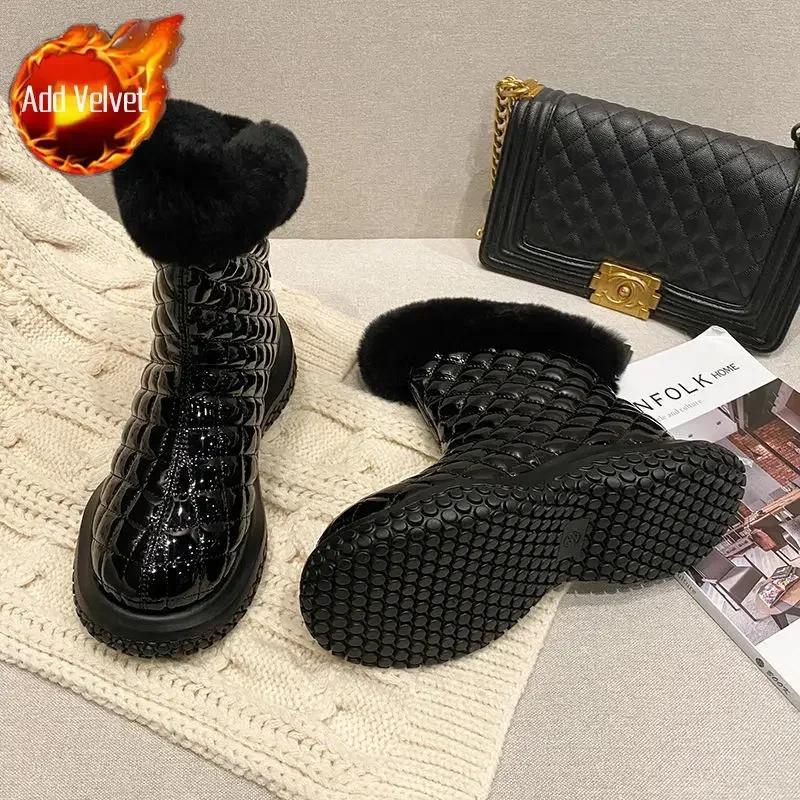 On Slip Winter Knee High Shaft Long Ladies Shoes Plus Warm Women's Snow Boots Boot Sale Pu Spring 2024 Furry Trend Work Anti Hot