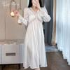 Schönes Garn Herbst neu Langarm-Nachthemd Damen Sexy Spitze Hofstil Langes Kleid Frühling und Herbst Haus-Nachthemd Loungewear