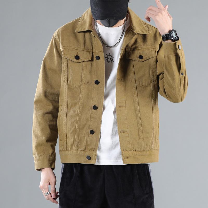 Pamuklu Kot Ceket Erkek İlkbahar ve Sonbahar Kore Versiyonu Bol Moda Hepsi Bir Arada Kargo Ceket Büyük Beden Beyaz Kot Giysiler