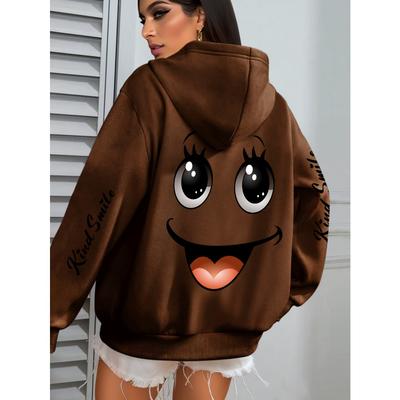 Große Größe Smiley-Gesicht bedrucktes Kapuzensweatshirt für Damen