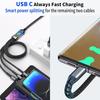 100W Super Fast Charging USB C Type 3 In 1 Data Cable With Light For IPhone Samsung Xiaomi Huawei Fast Charging Cords