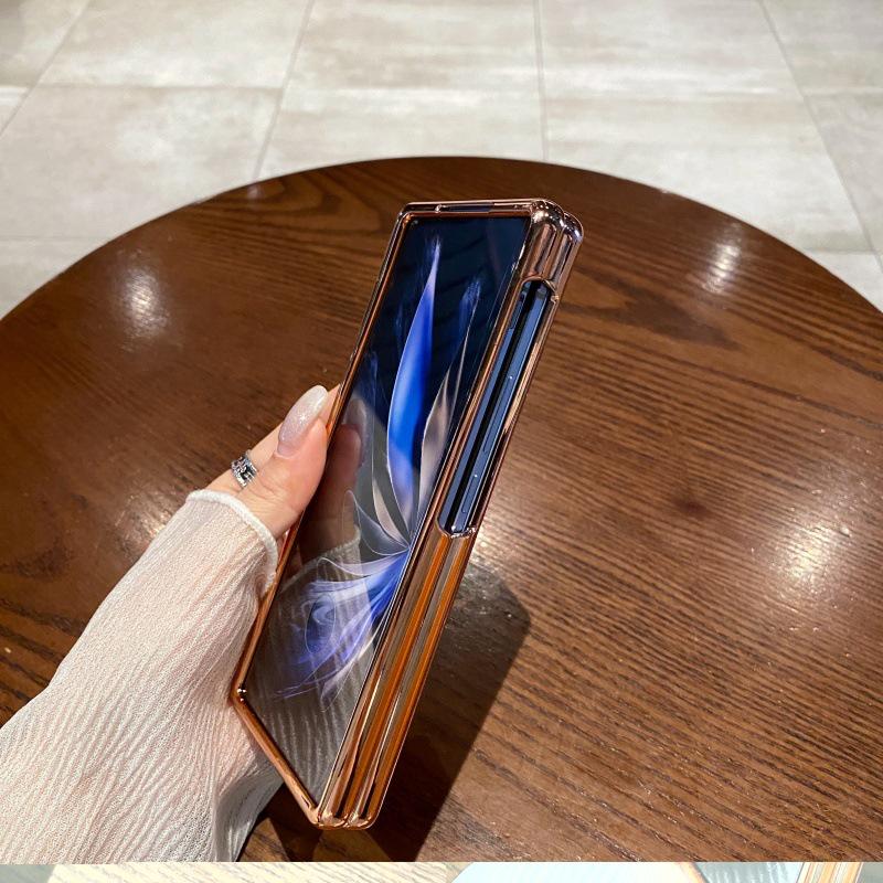 Étui à charnière en cuir pailleté pour Vivo X Fold2 & OPPO Find N2 avec protecteur d'écran