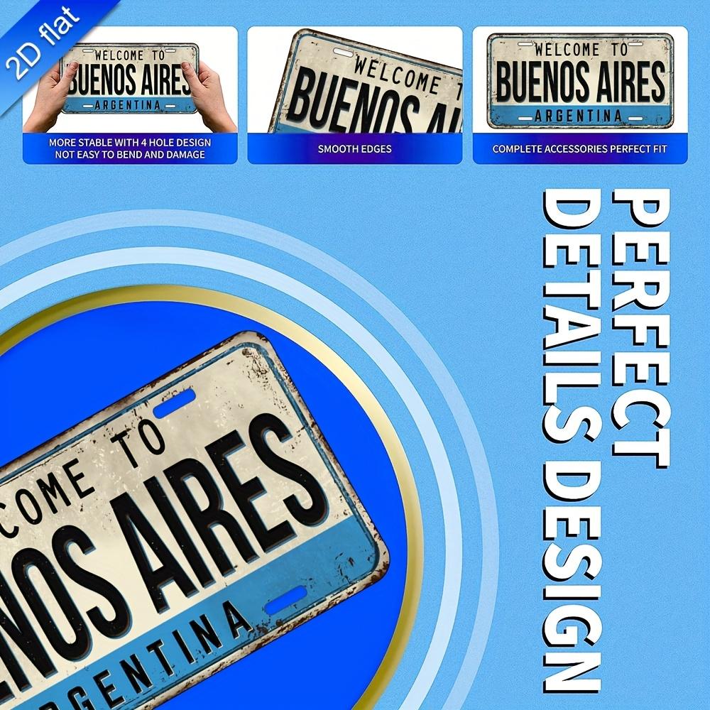 2D Flat, Vintage Buenos Aires Argentina License Plate Wall Art Aluminum Metal Sign - Argentine License Plate Number for Home