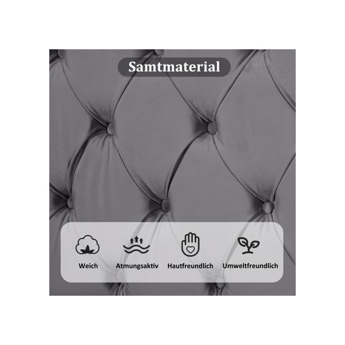 Čalouněná postel - MUVOE - 90x200 cm - Šedý samet - Nastavitelné čelo - Lamelový rošt