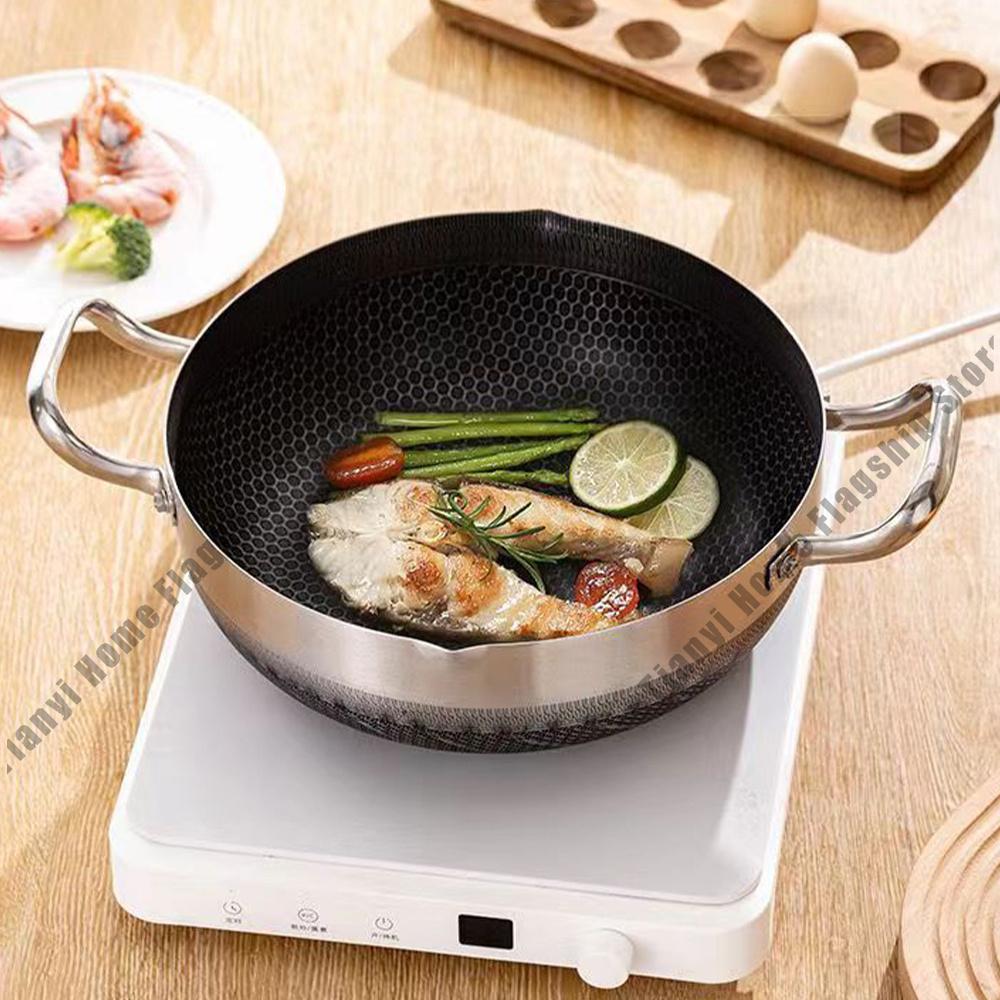 26cm Non-Stick Frying Pan Wok Stainless Steel Soup Pot with Lid Honeycomb Induction Cooker Gas Stove Durable Kitchen Cookware