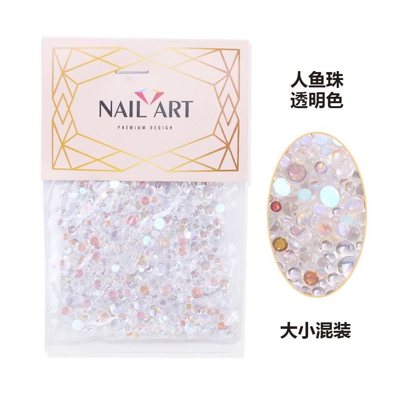 Diy Nail Man Fish Bead Aurora Symphony Semicircular Pearl Nail Art Bubble Bead Nail Jewelry Flat Bottom Bead Mix