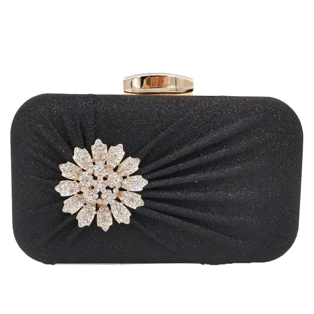 Boutique De FGG Elegante Damen Gold Glitzer Abendtaschen Strasssteine Blumenapplikationen Braut Clutch Handtaschen Hochzeitsfeier Taschen