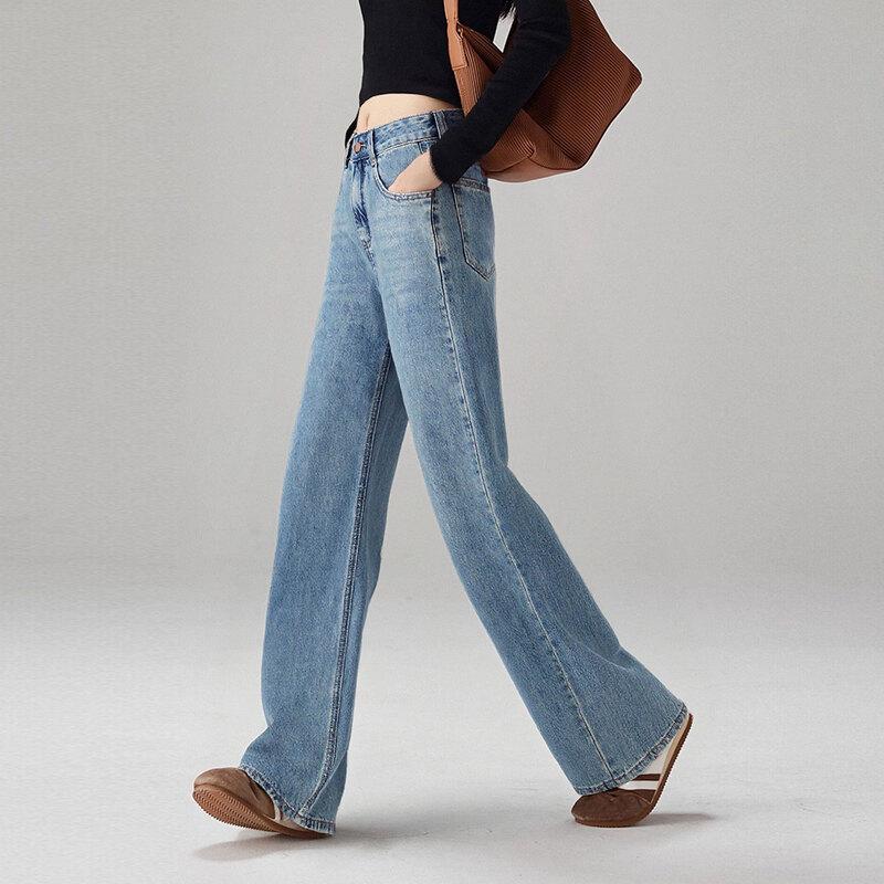 Women s Light Blue Loose Wide-Leg Denim Jeans M