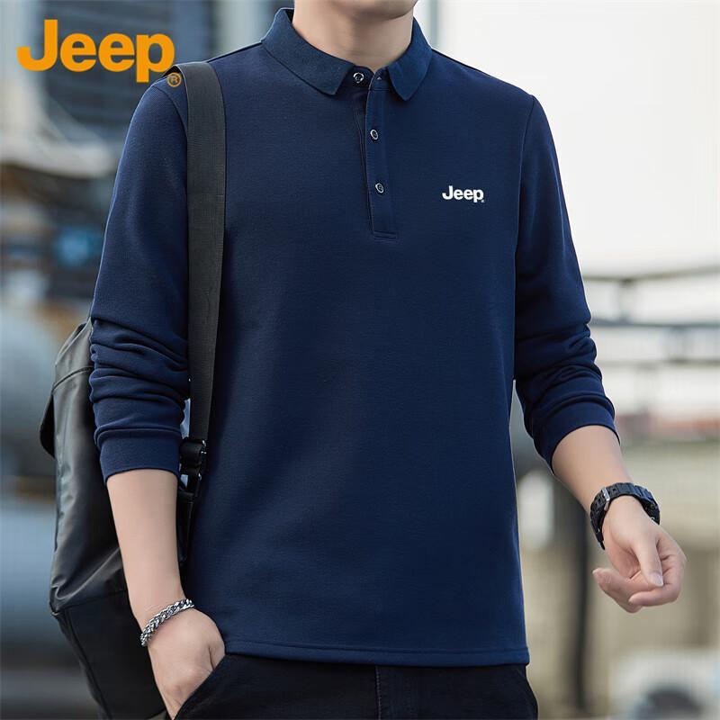 JEEP Men's Loose Fit Long-Sleeve Polo Shirt
