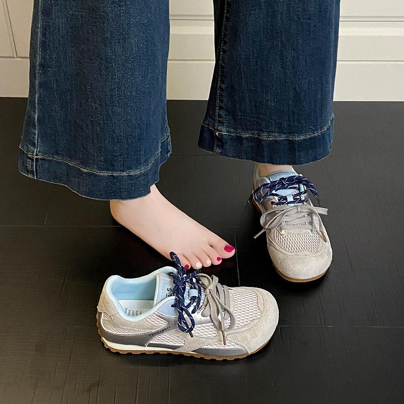 Retro Mesh Breathable Imitation Leather German Training Shoes Women's 2025 Summer New Pair of Shoelaces Versatile Casual Sports Forrest Gump Shoes